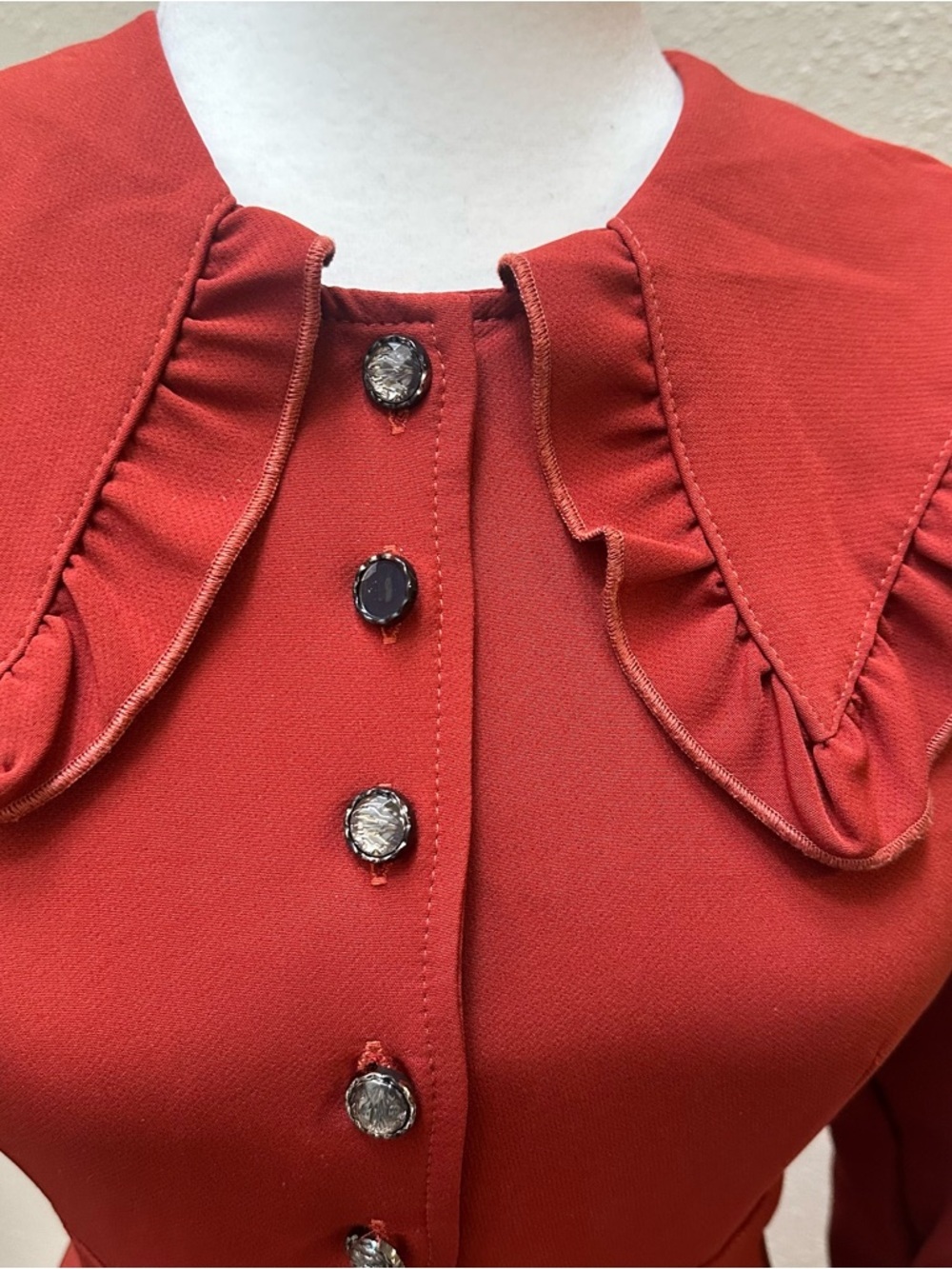 VTG 50s Burgundy Doll Collar Button Fit And Flare Pin Up Midi Dress S/M Retro - Picture 4 of 11